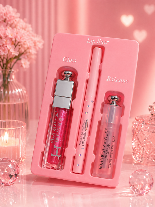Meike Glamour Crystal Glaze 3-in-1 Lip Glow Set - مجموعة ميكي جلامور كريستال جلو 3 في 1 للشفاه