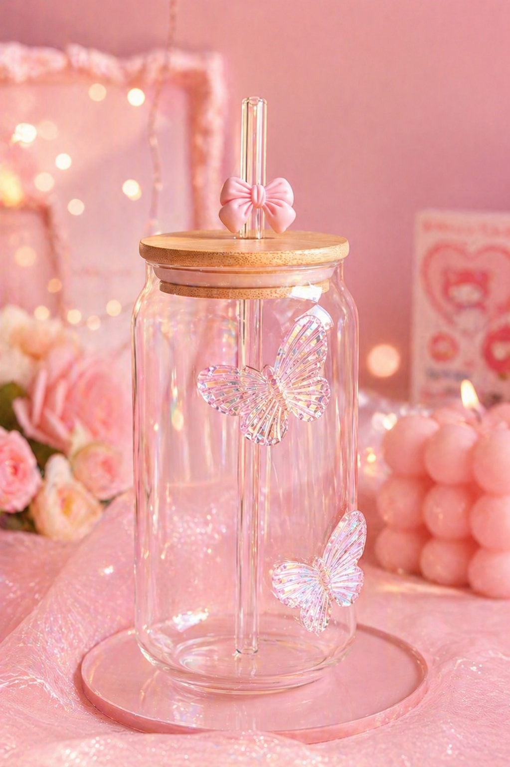 Butterfly Glow Glass Cup - كوب الفراشة اللامع 🦋✨