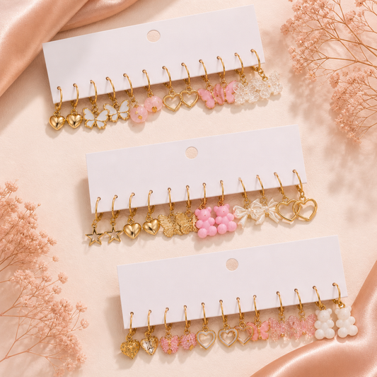 Luna Cute Charm Earrings Set (12 Pairs) 💕 - طقم أقراط لونا الكيوت تشارمز (12 زوج) 💕