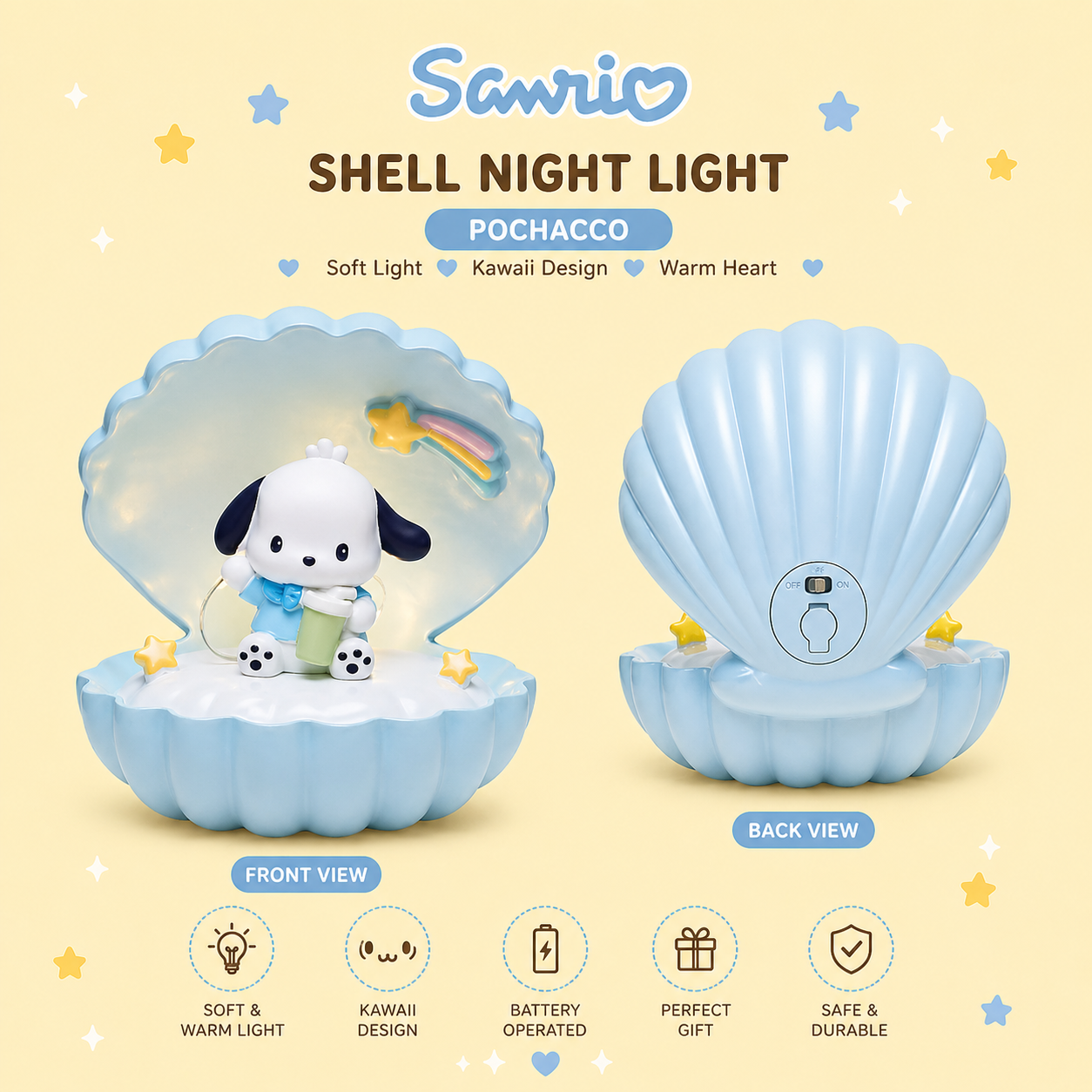 Sanrio Shell Glow Night Light – مصباح ليلي صَدَفة سانري
