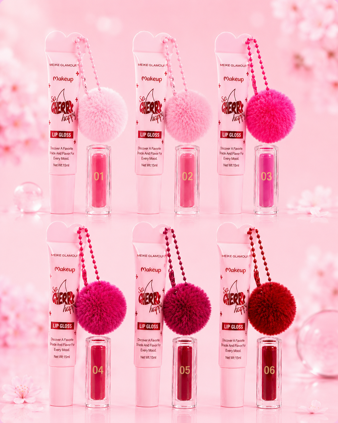 Cherry Pompom Lip Gloss - ملمع شفاه بنكهة الكرز 💖🍒