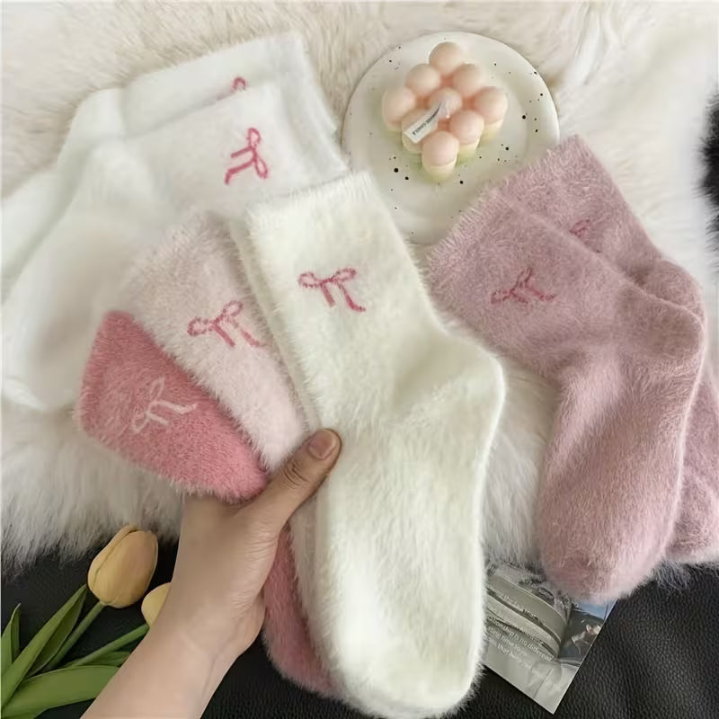 Bow Embroidered Fluffy Socks