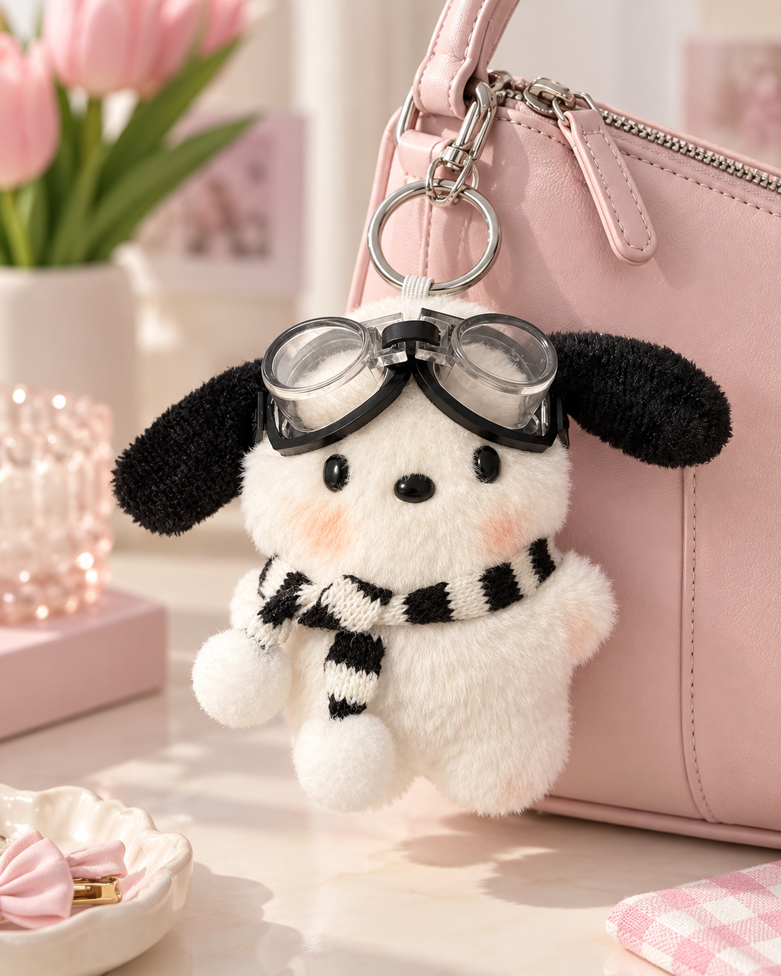 Pochacco Plush Bag Charm with Goggles