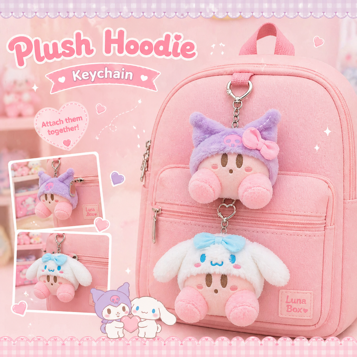 Sanrio Plush Hoodie Keychain - ميدالية سانريو بقبعة كيوت 🎀