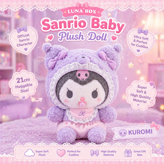 Sanrio Baby Plush Doll (21cm) - دمية سانريو بيبي ناعمة 🎀