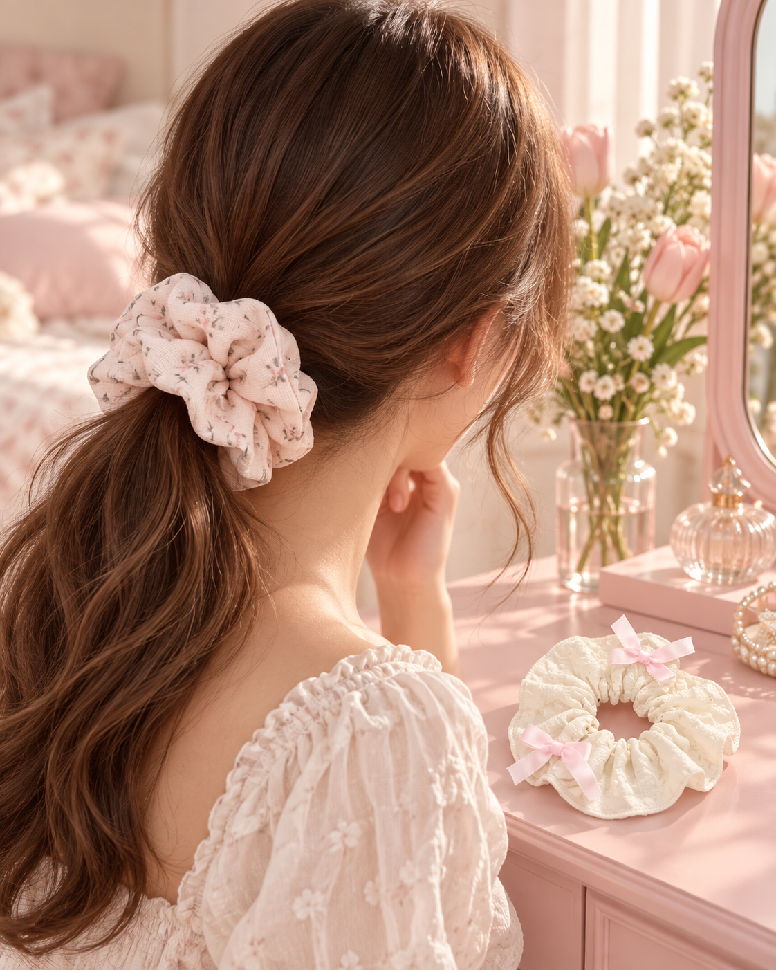 Floral & Bow Scrunchie Duo
