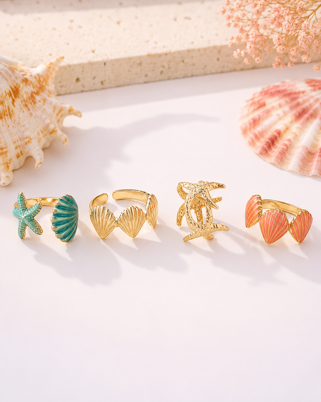 Ocean Shell Rings Set – خاتم المحيط الصدفي 🌊