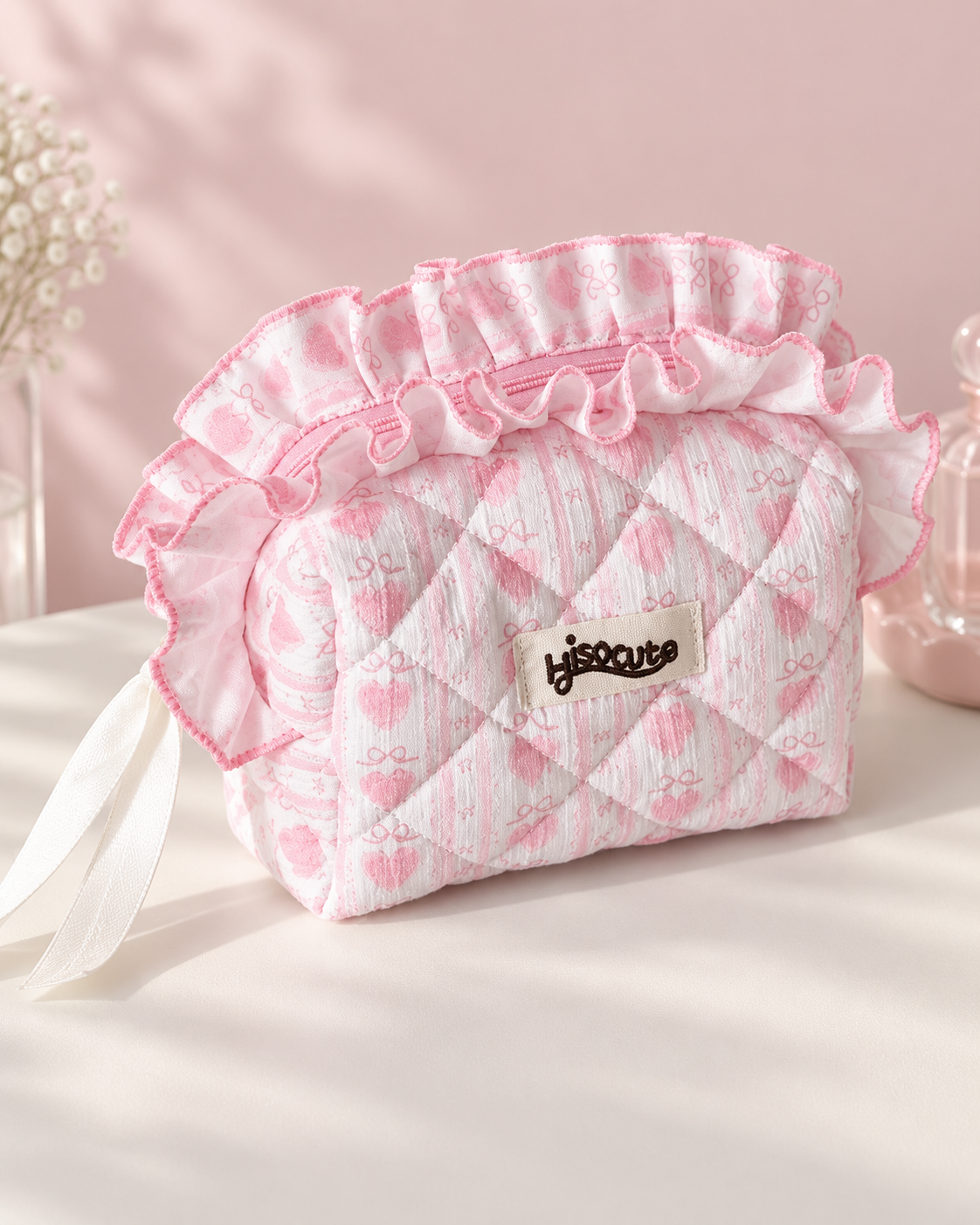 Pink Ruffle Makeup Bag