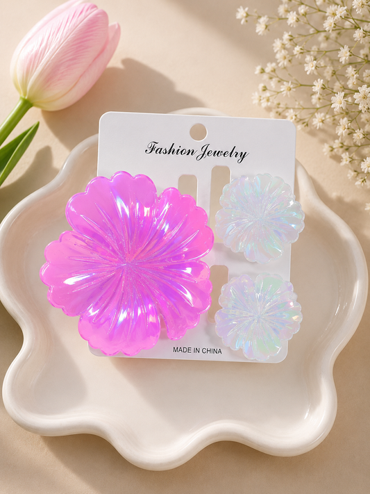 Iridescent Flower Hair Clip Set