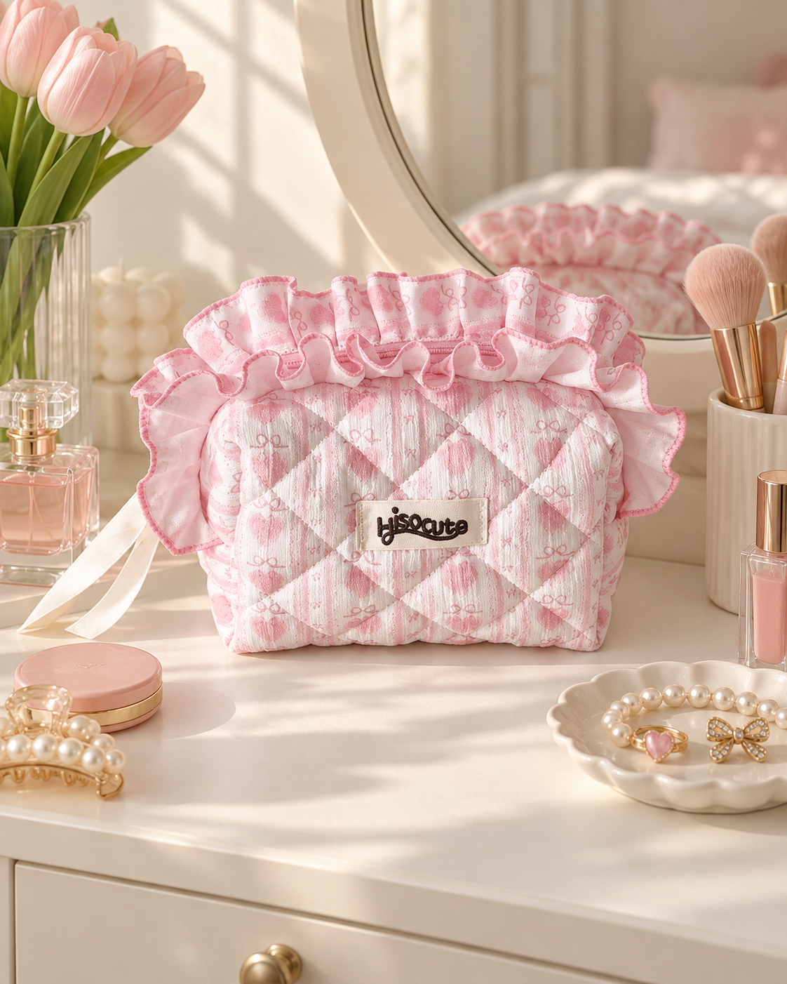 Pink Ruffle Makeup Bag
