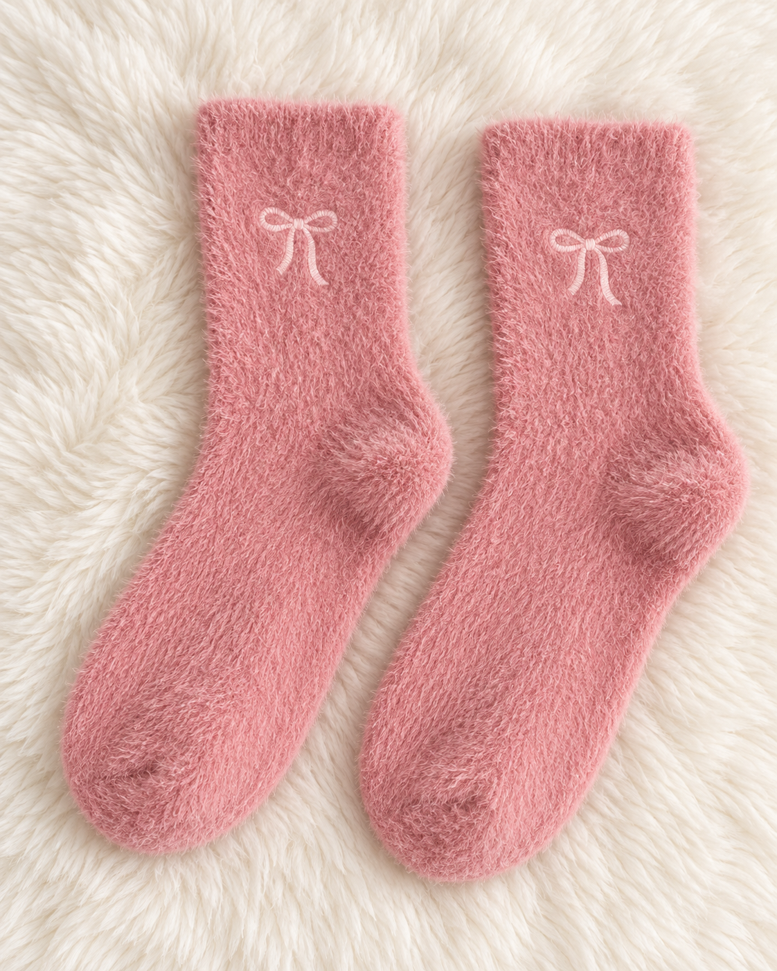 Bow Embroidered Fluffy Socks