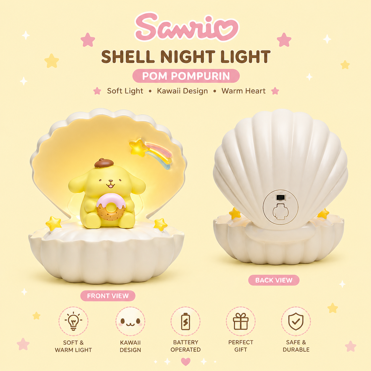 Sanrio Shell Glow Night Light – مصباح ليلي صَدَفة سانري