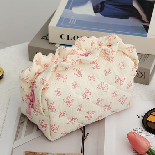 Pink Bow Ruffle Makeup Bag 🎀