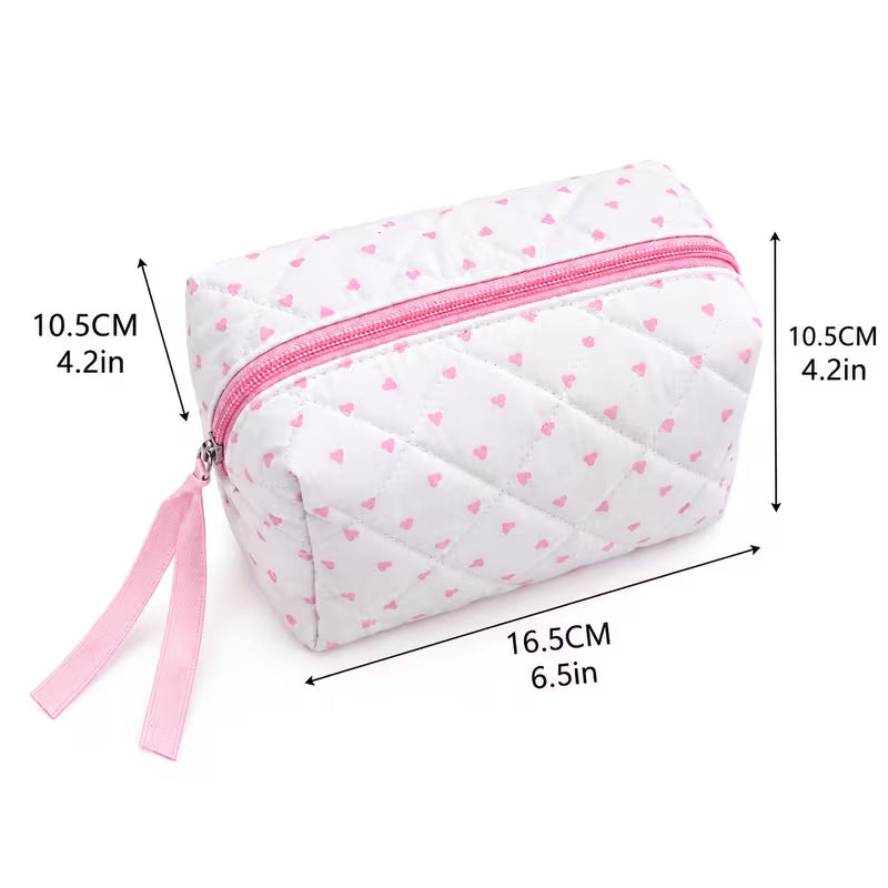 Pink Hearts Quilted Makeup Bag