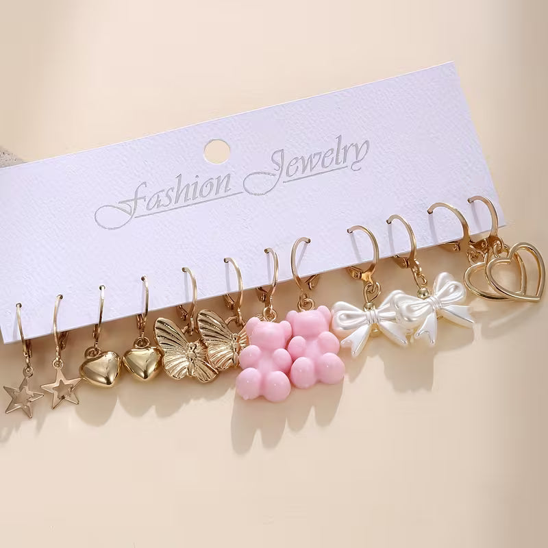 Luna Cute Charm Earrings Set (12 Pairs) 💕 - طقم أقراط لونا الكيوت تشارمز (12 زوج) 💕
