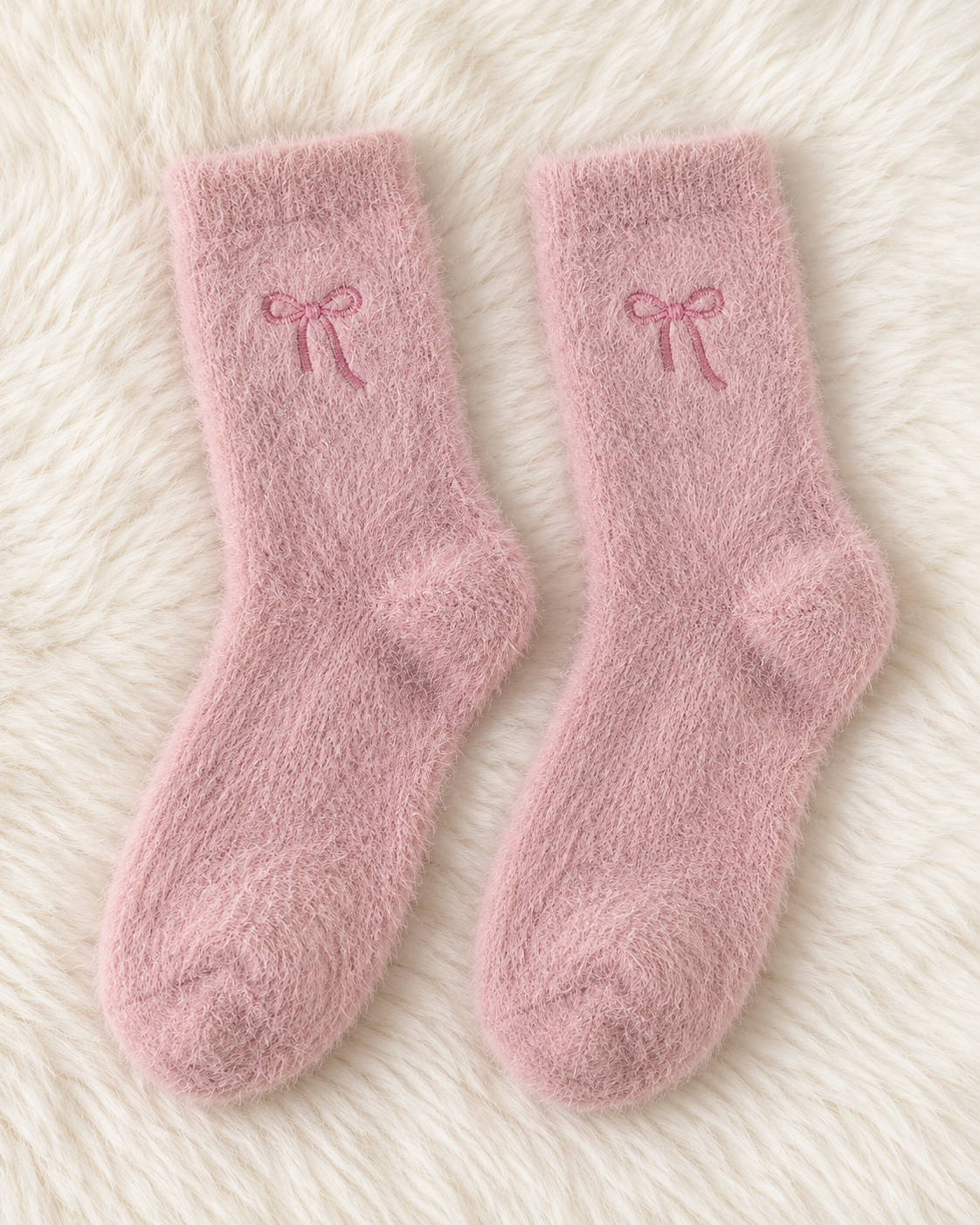 Bow Embroidered Fluffy Socks
