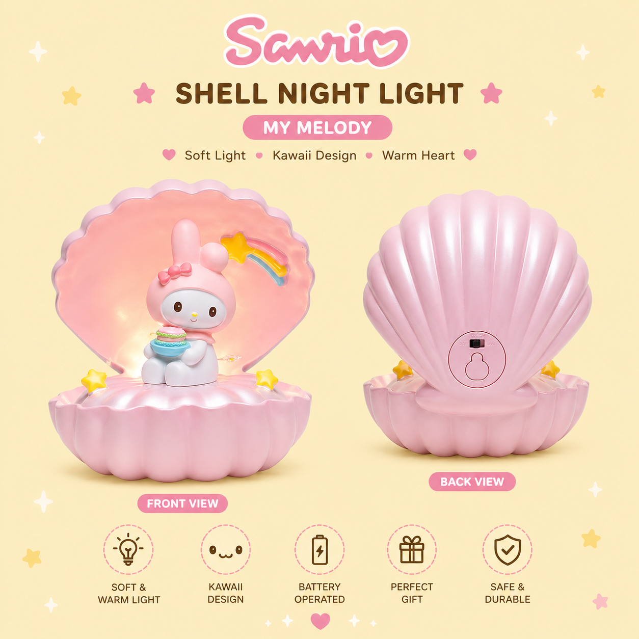 Sanrio Shell Glow Night Light – مصباح ليلي صَدَفة سانري
