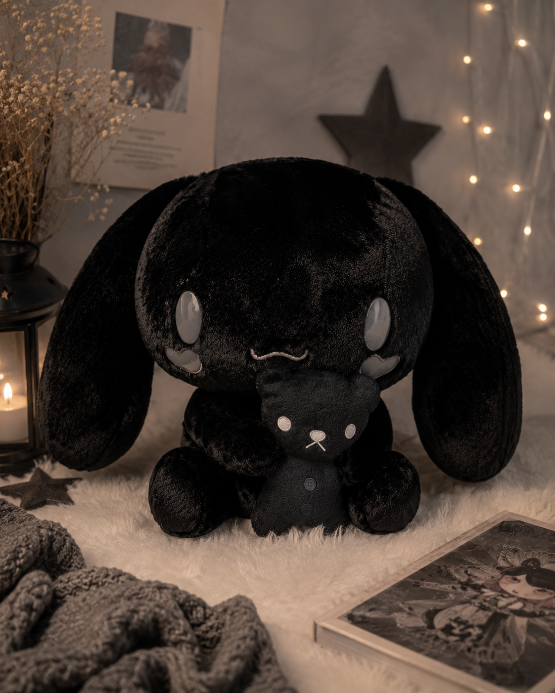 Black Cinnamoroll Giant Plush with Teddy Bear - دمية سينامورول السوداء العملاقة مع الدبدوب