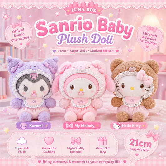 Sanrio Baby Plush Doll (21cm) - دمية سانريو بيبي ناعمة  🎀