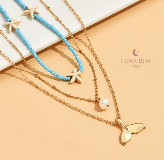 Ocean Layered Necklace Set -وطقم عقود طبقات البحر 🌊