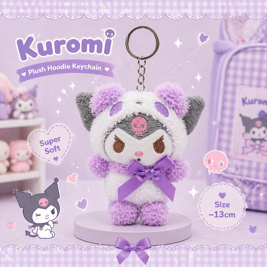 Sanrio Kuromi Plush Hoodie Keychain - ميدالية سانريو كرومي بقبعة فرو 💜