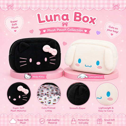 Luna Plush Pouch (Hello Kitty & Cinnamoroll) - (حقيبة لونا المخملية (هالو كيتي و سينامورول