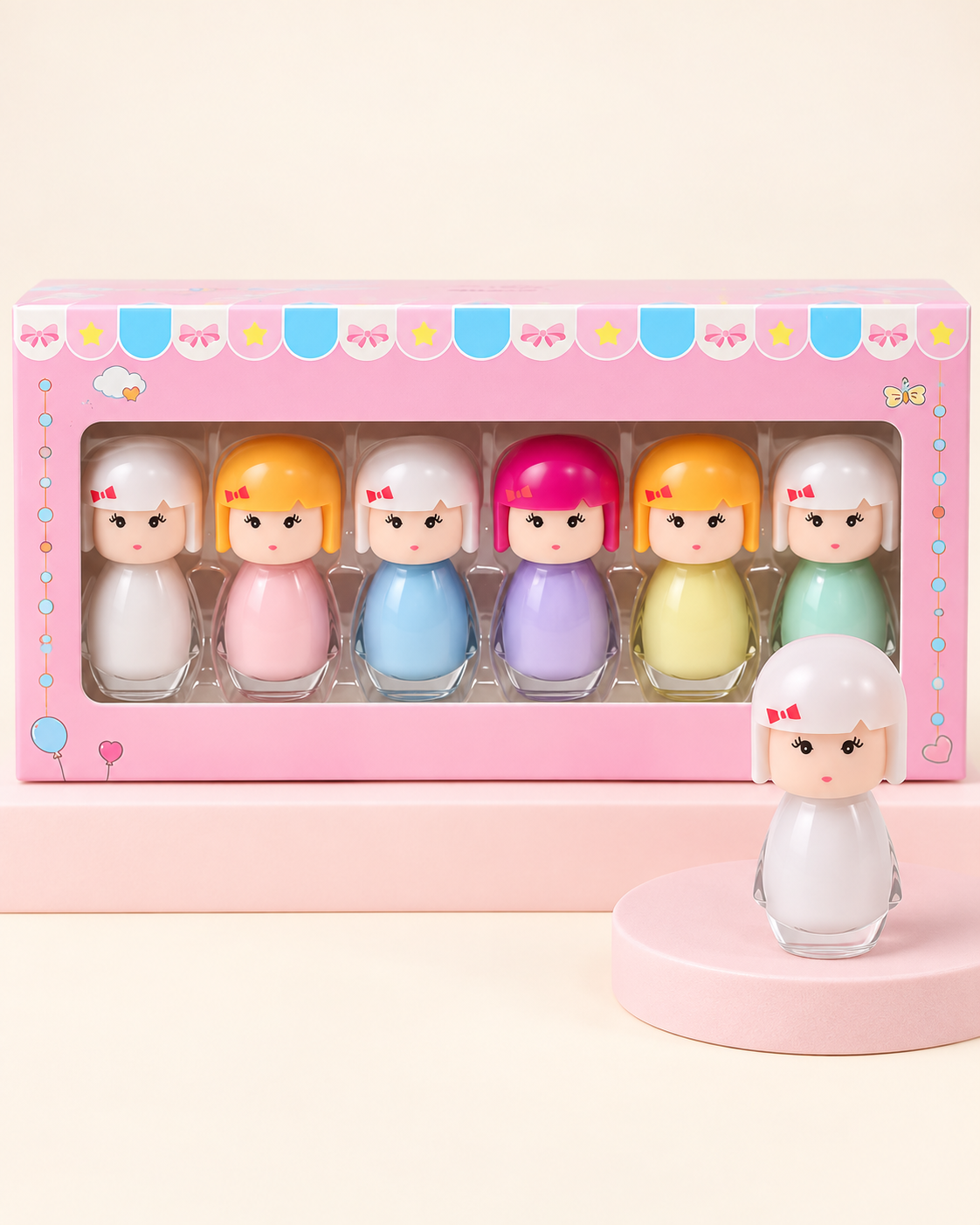 Mini Dolls Water-Based Nail Polish Set – 6 Colors