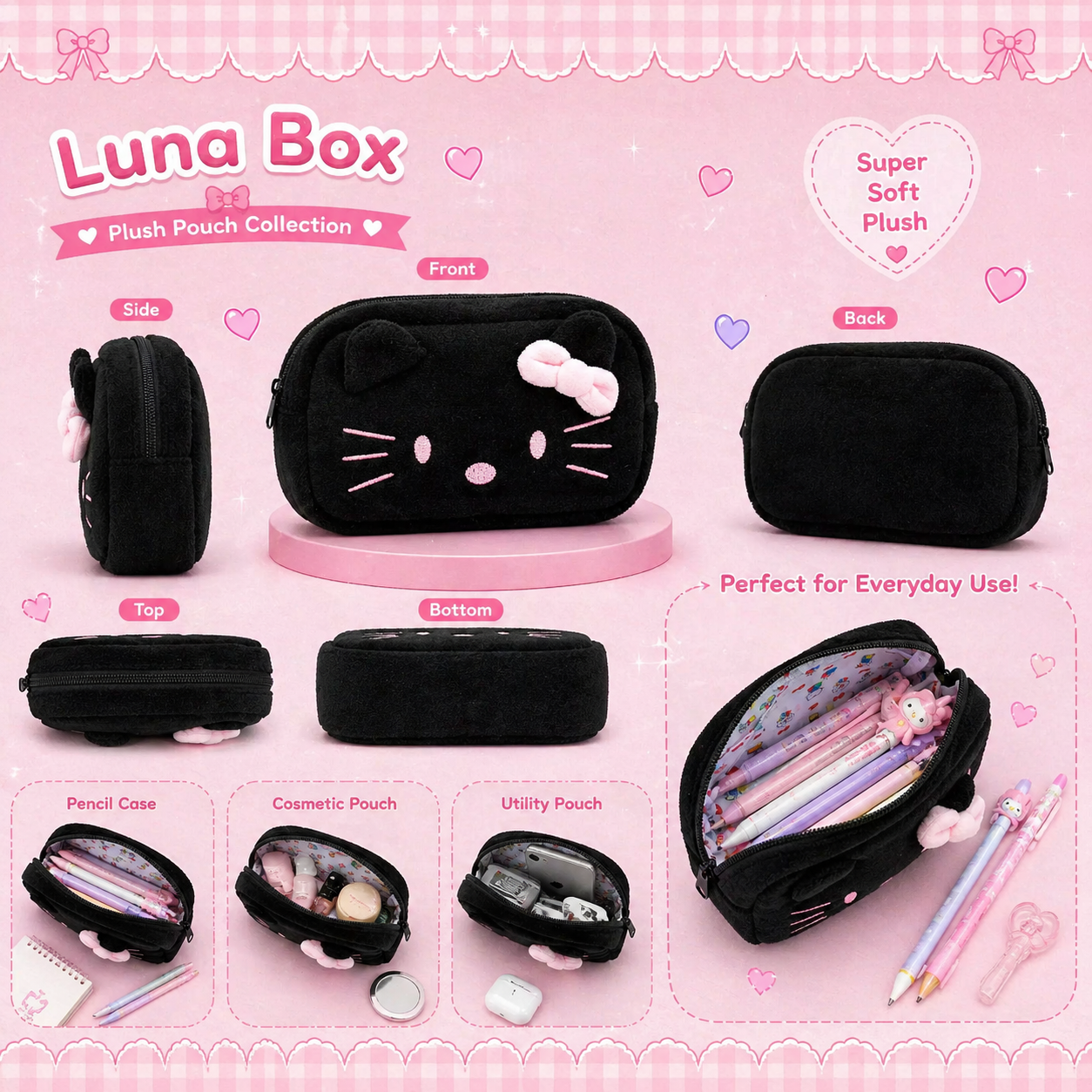 Luna Plush Pouch (Hello Kitty & Cinnamoroll) - (حقيبة لونا المخملية (هالو كيتي و سينامورول