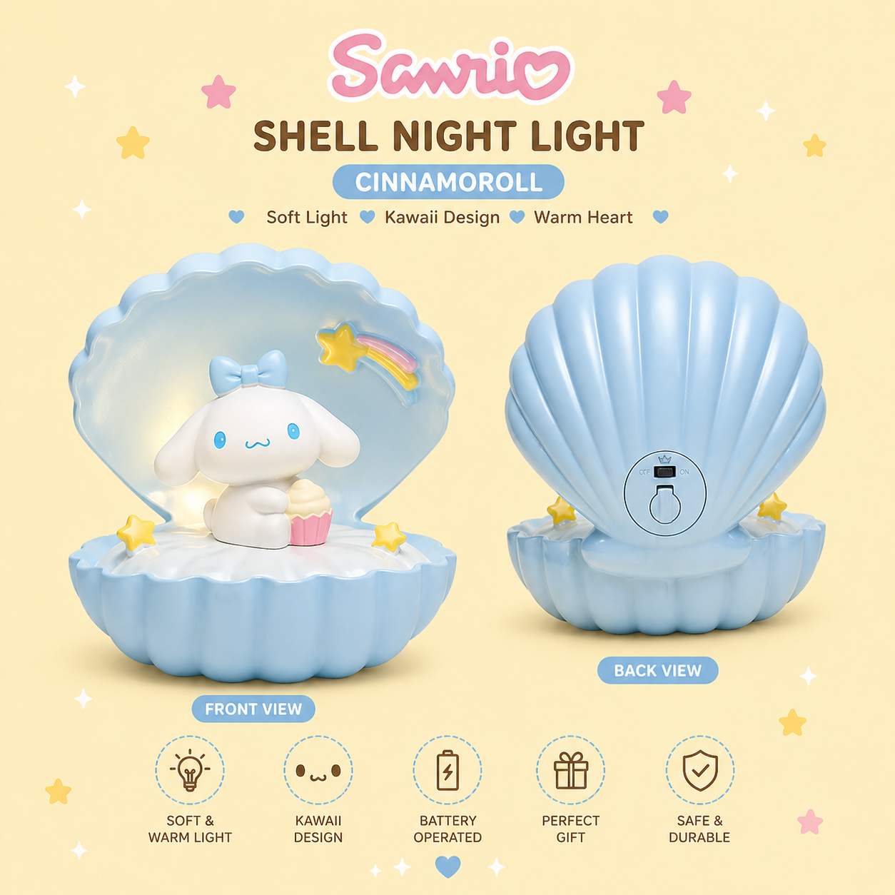 Sanrio Shell Glow Night Light – مصباح ليلي صَدَفة سانري