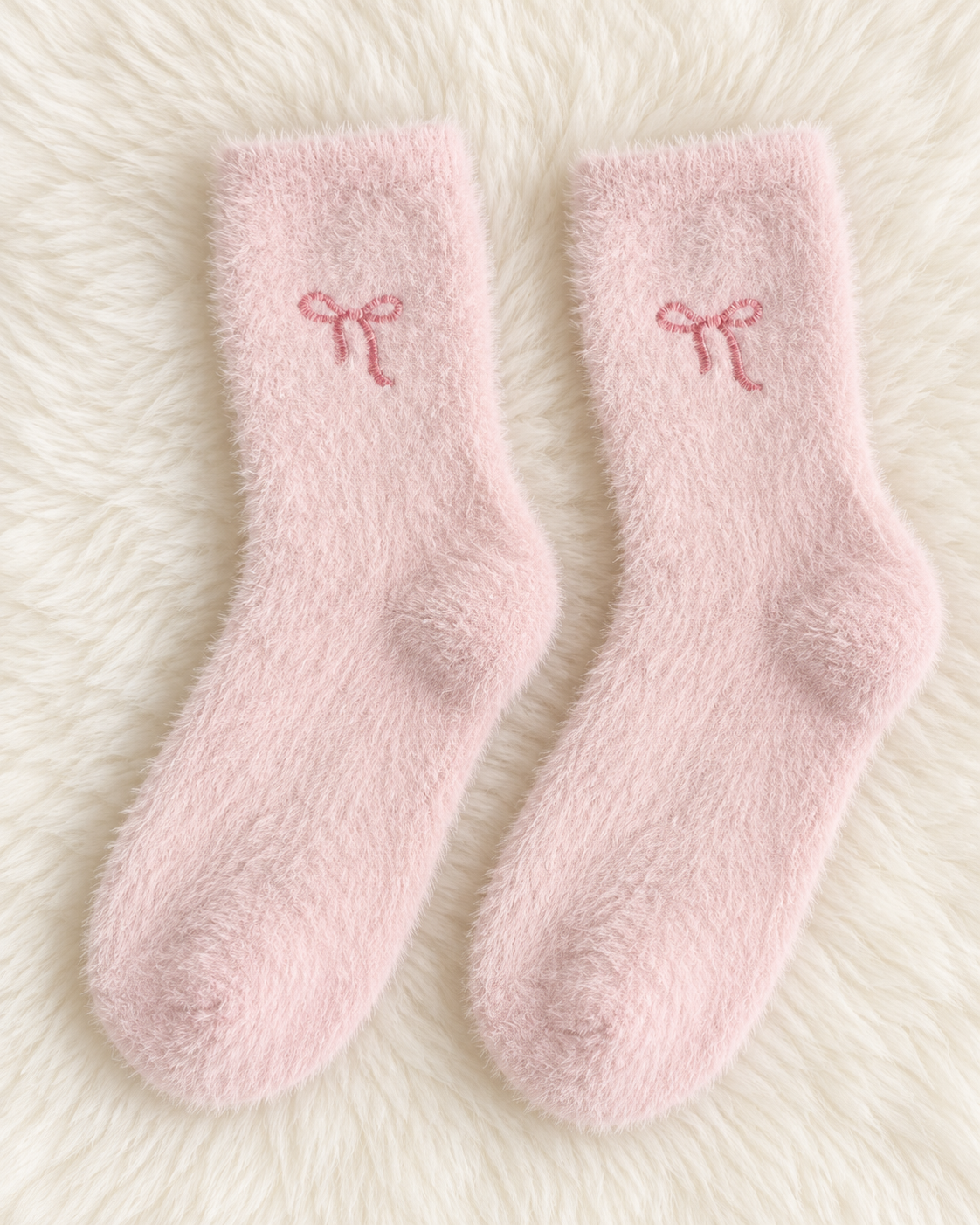 Bow Embroidered Fluffy Socks