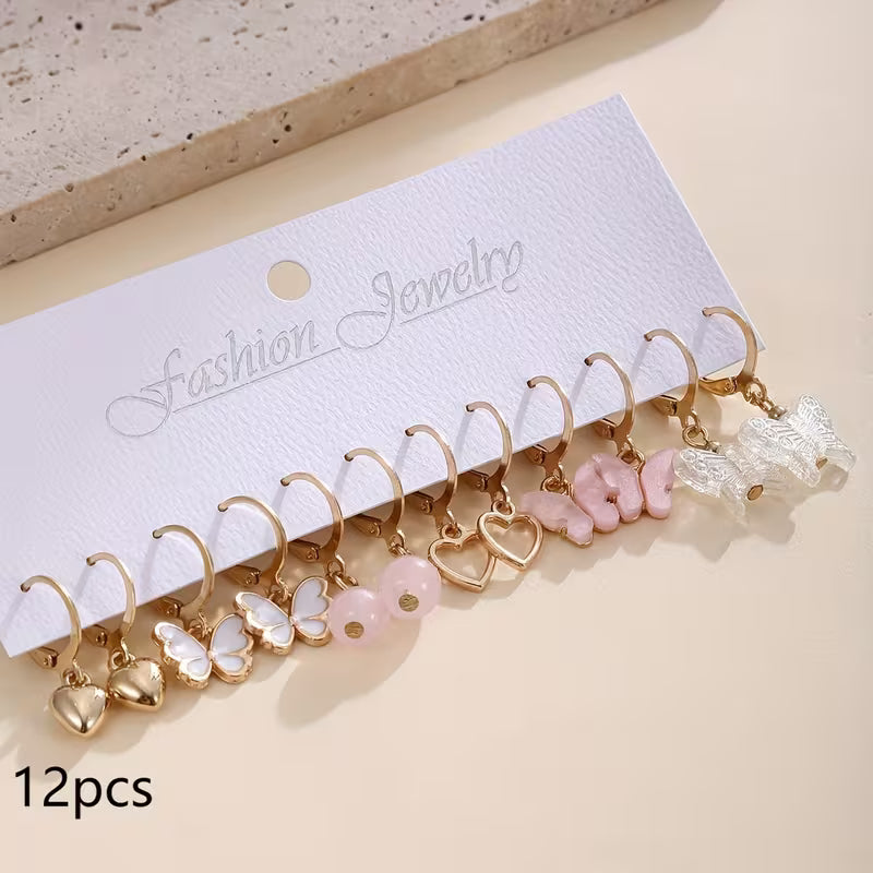 Luna Cute Charm Earrings Set (12 Pairs) 💕 - طقم أقراط لونا الكيوت تشارمز (12 زوج) 💕