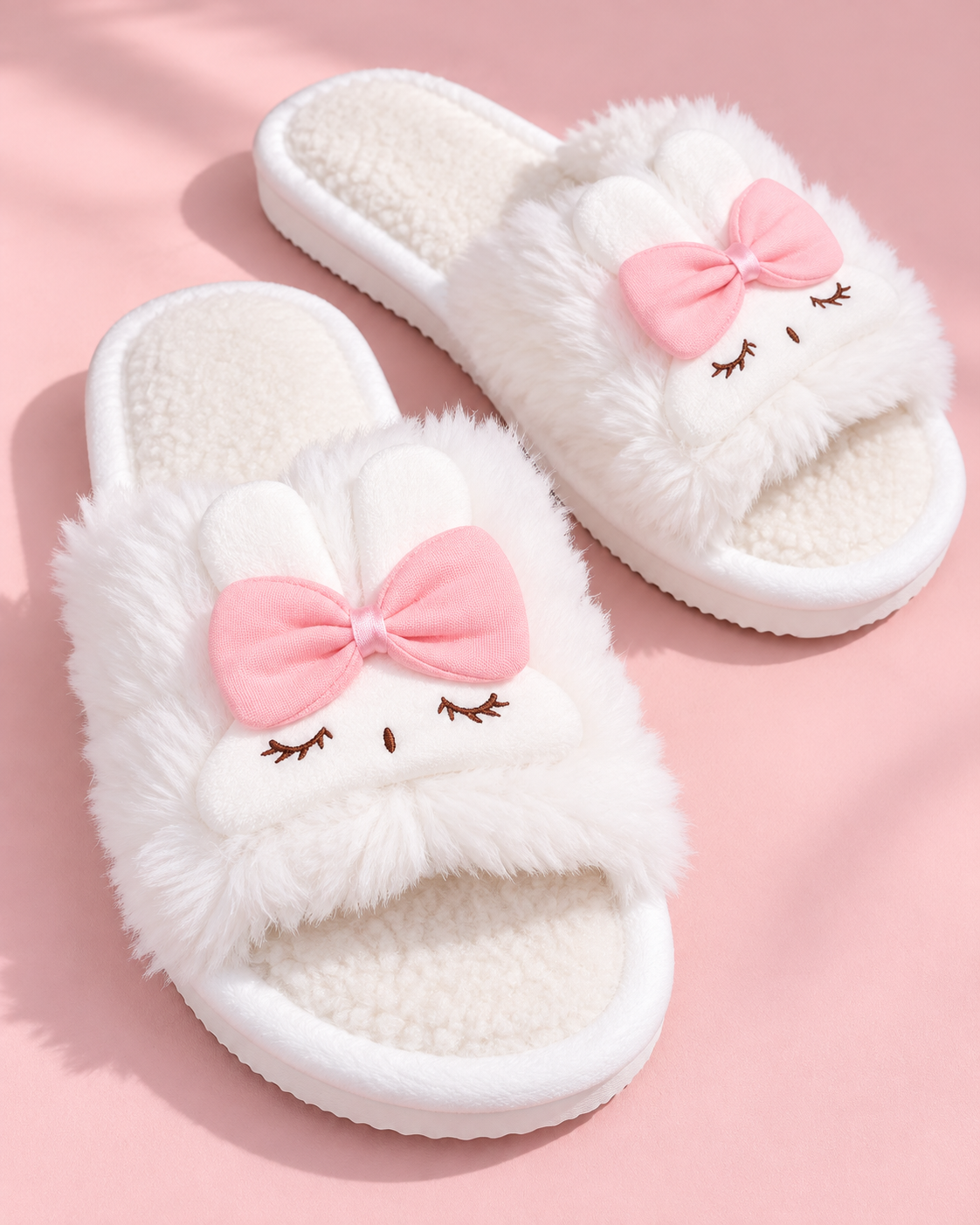 Sleepy Bow Plush Slippers