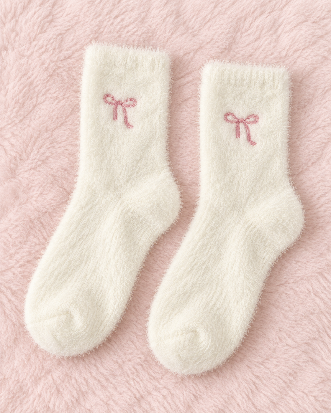 Bow Embroidered Fluffy Socks