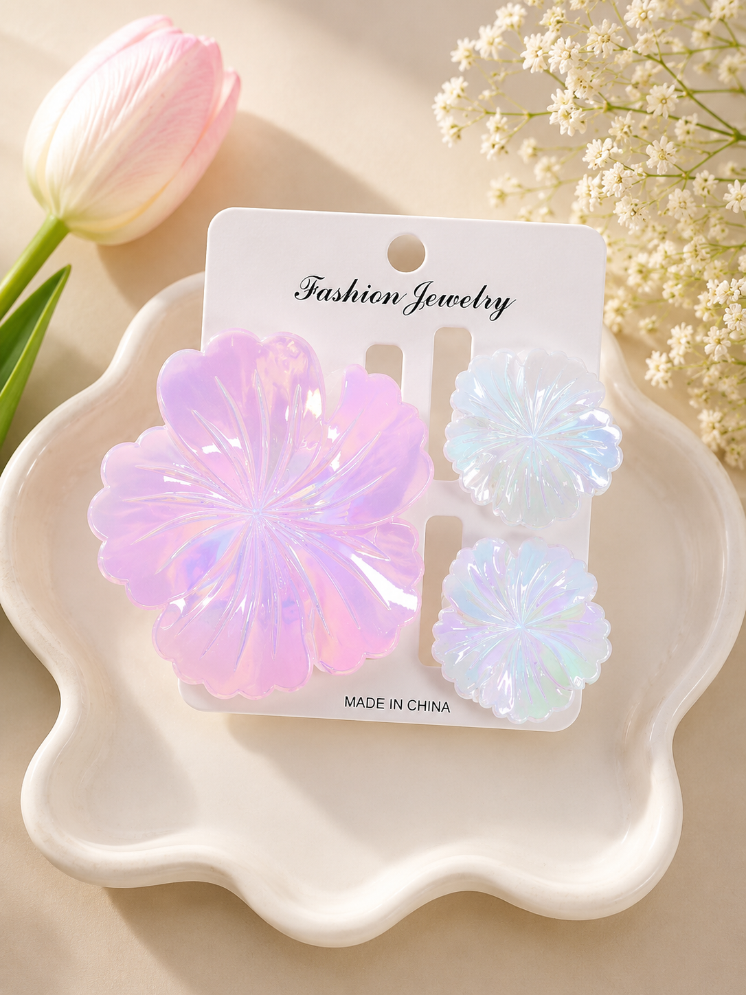 Iridescent Flower Hair Clip Set