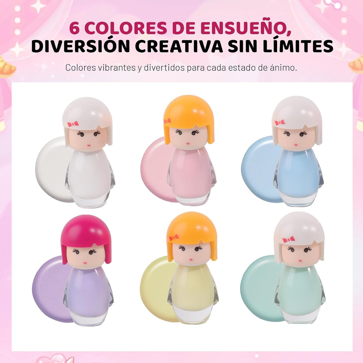 Mini Dolls Water-Based Nail Polish Set – 6 Colors