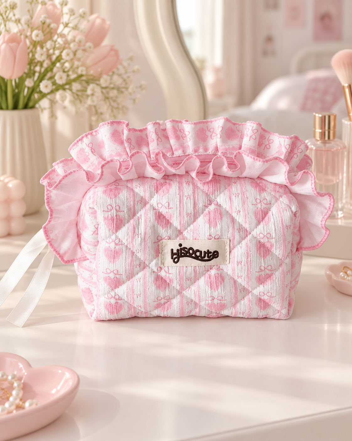Pink Ruffle Makeup Bag