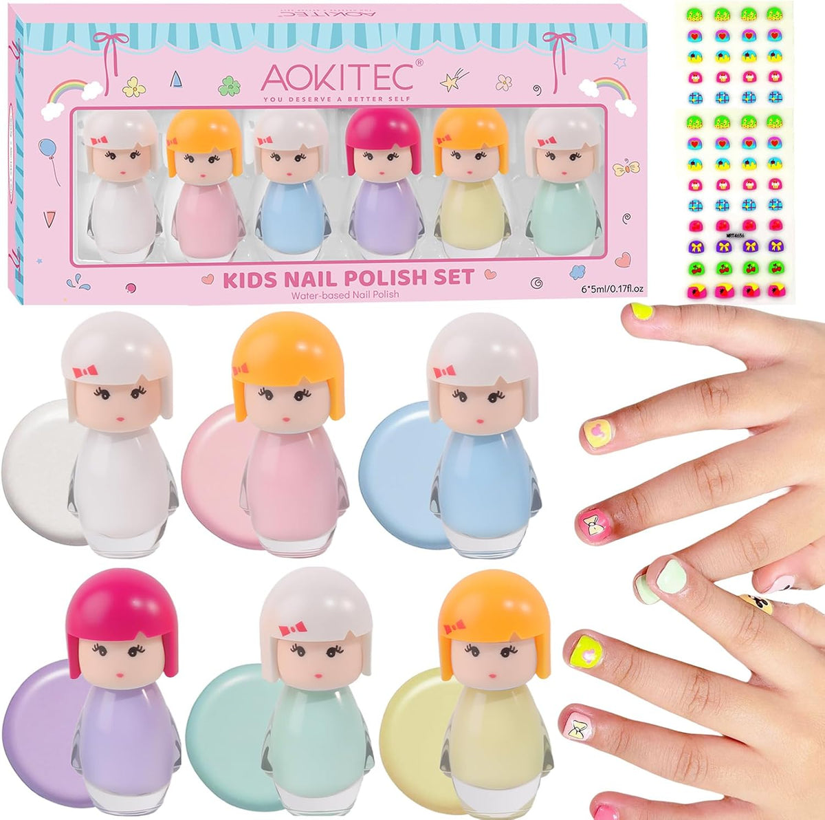 Mini Dolls Water-Based Nail Polish Set – 6 Colors