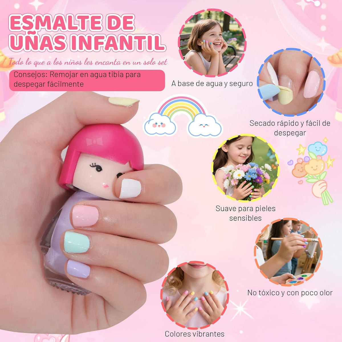 Mini Dolls Water-Based Nail Polish Set – 6 Colors