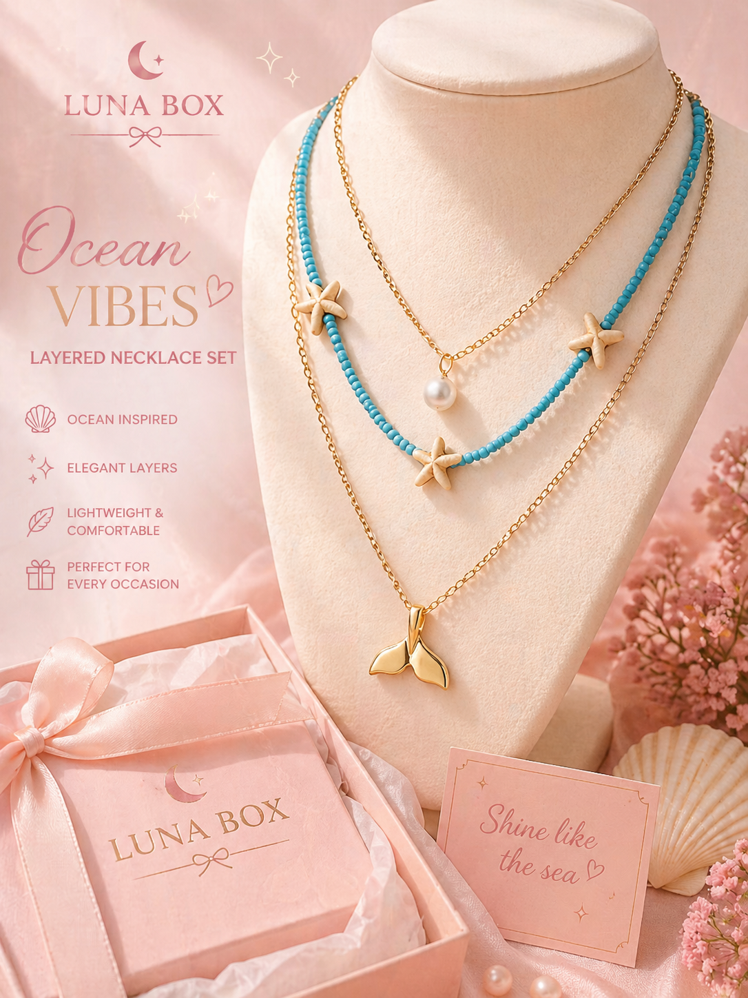 Ocean Layered Necklace Set -وطقم عقود طبقات البحر 🌊