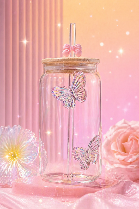 Butterfly Glow Glass Cup - كوب الفراشة اللامع 🦋✨