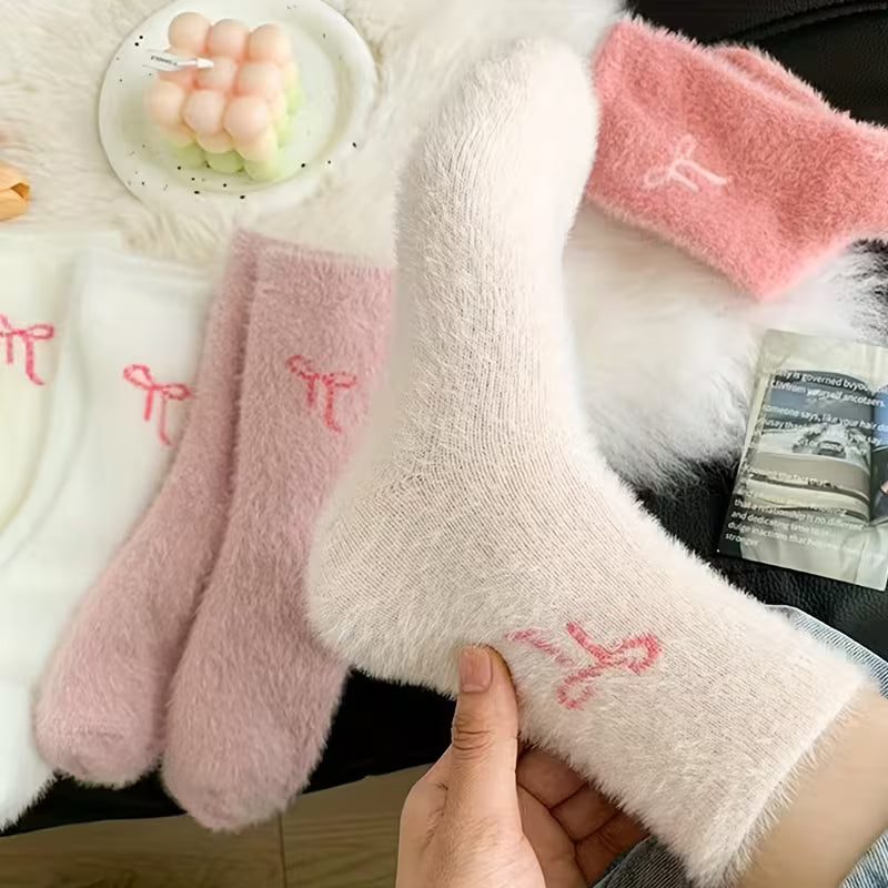 Bow Embroidered Fluffy Socks