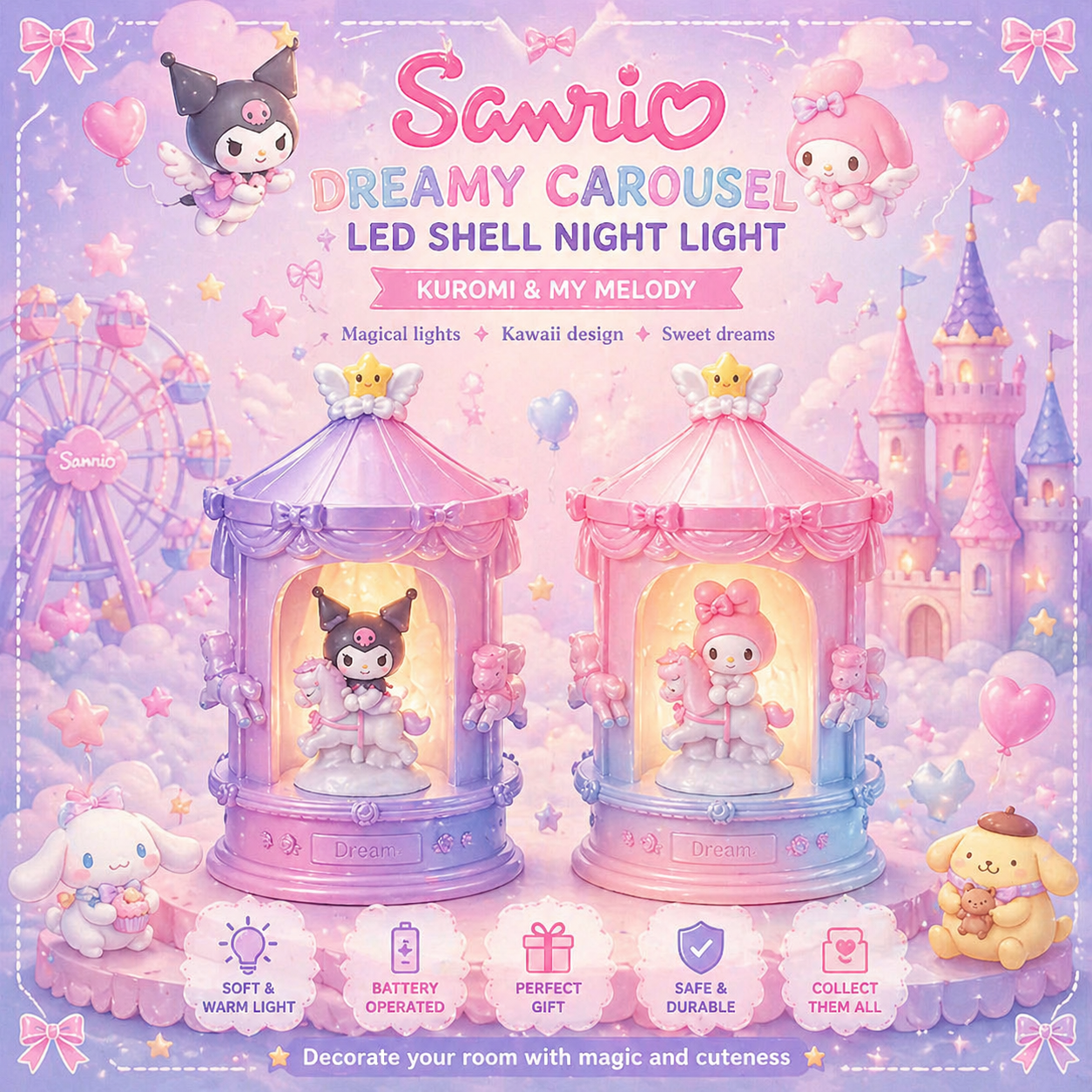 Sanrio Dreamy Carousel Night Light - مصباح سانريو دريم كاروسيل
