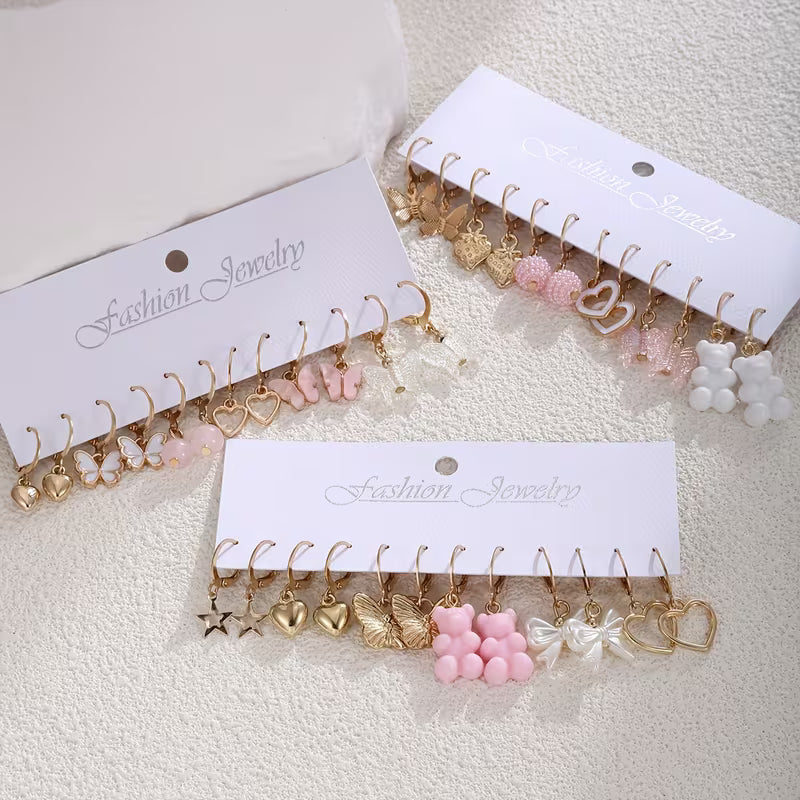 Luna Cute Charm Earrings Set (12 Pairs) 💕 - طقم أقراط لونا الكيوت تشارمز (12 زوج) 💕