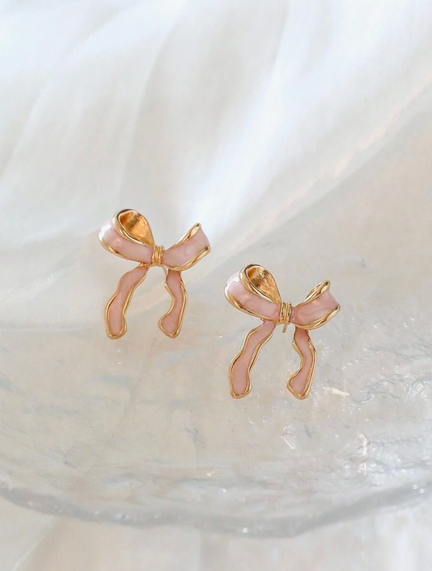 🎀 Pink Ribbon Stud Earrings