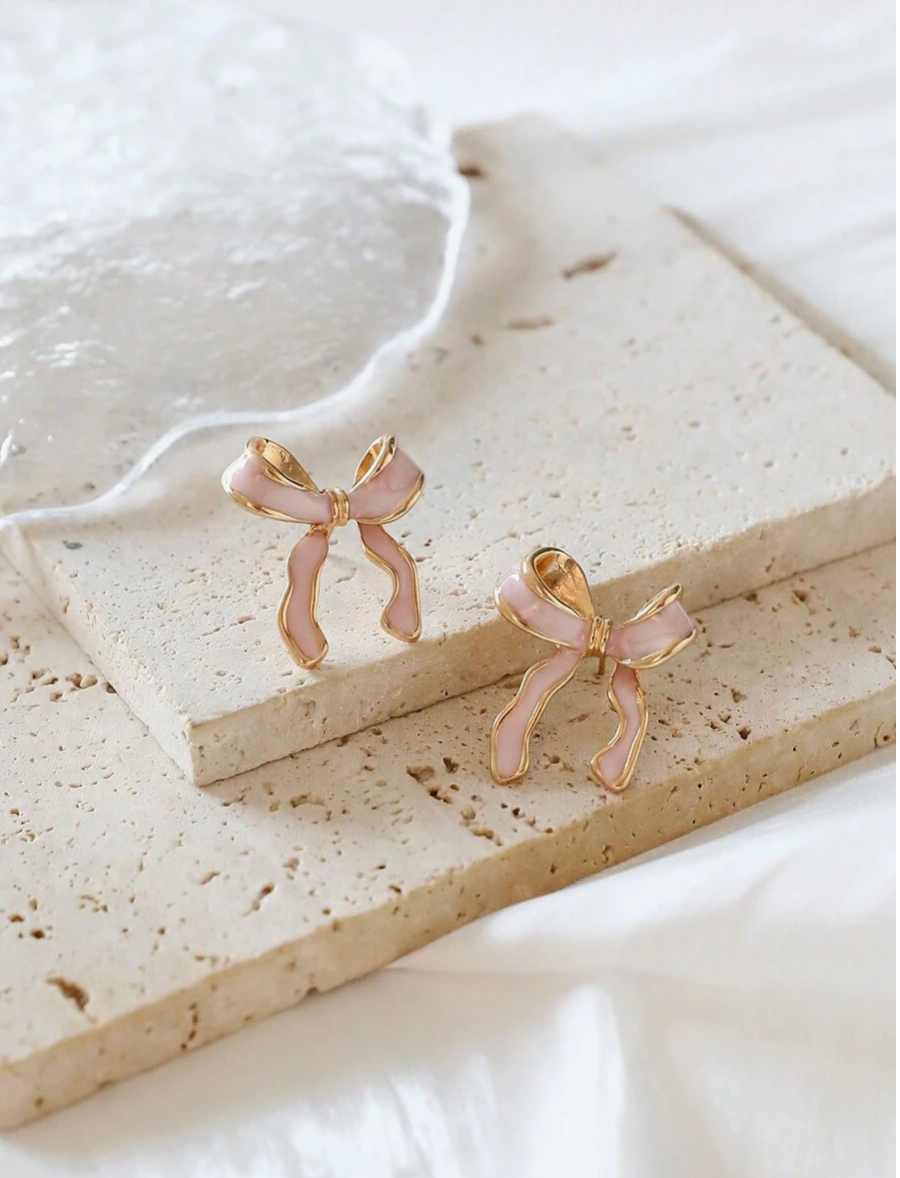 🎀 Pink Ribbon Stud Earrings