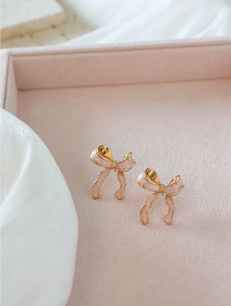 🎀 Pink Ribbon Stud Earrings
