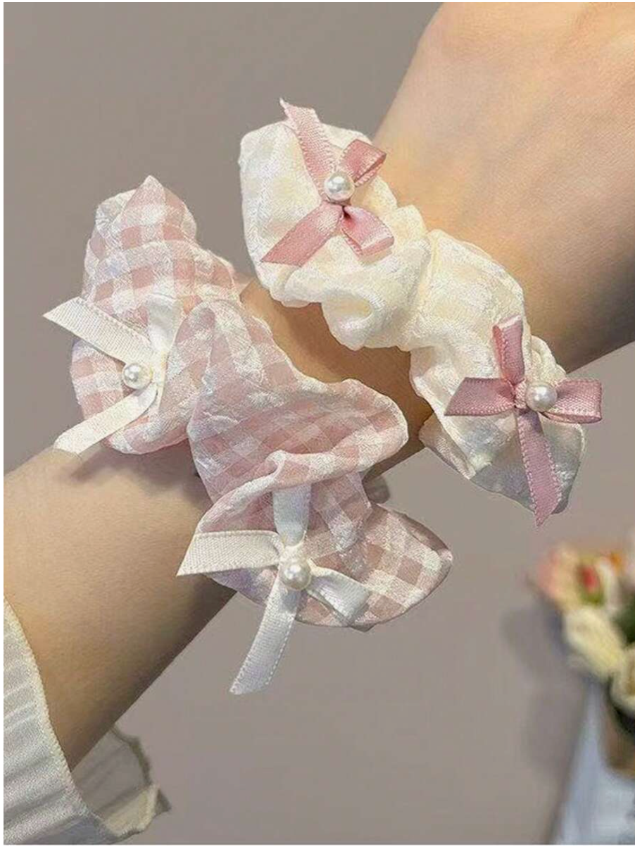 Princess Pearl Bow Scrunchies Set – 2PCS