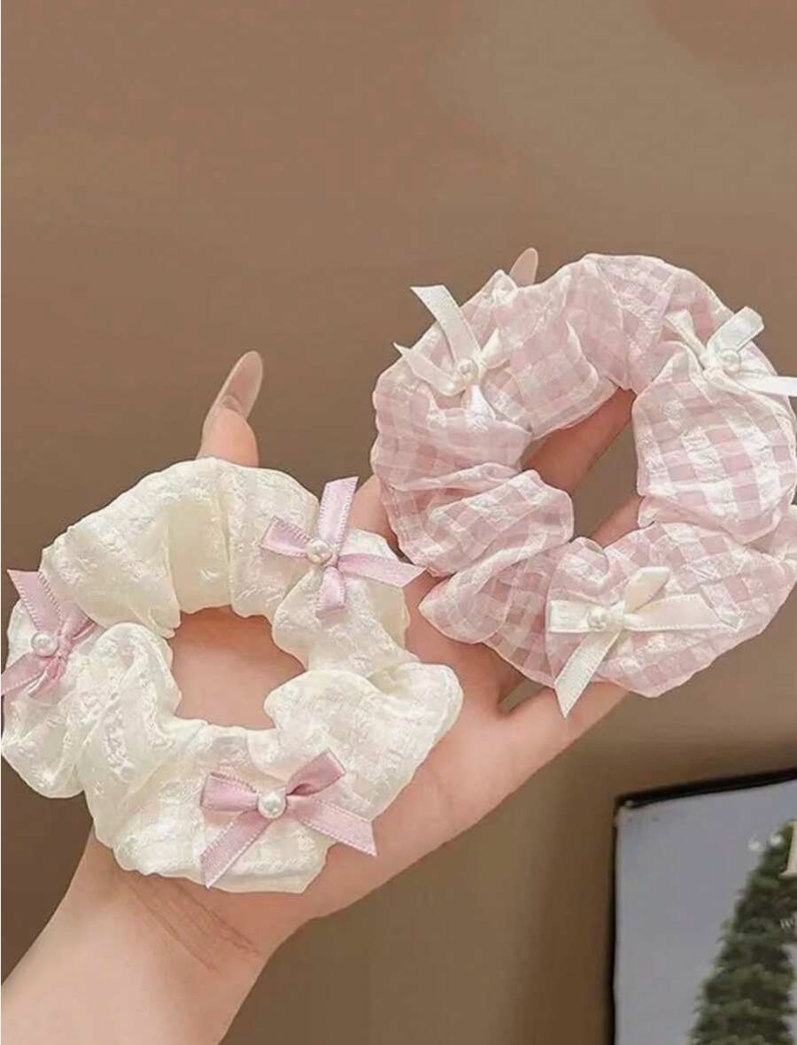 Princess Pearl Bow Scrunchies Set – 2PCS