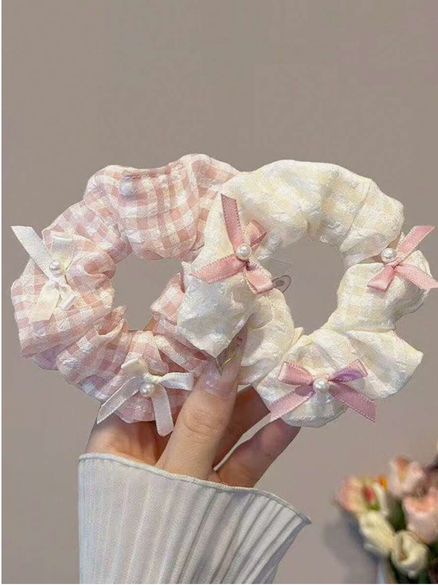 Princess Pearl Bow Scrunchies Set – 2PCS