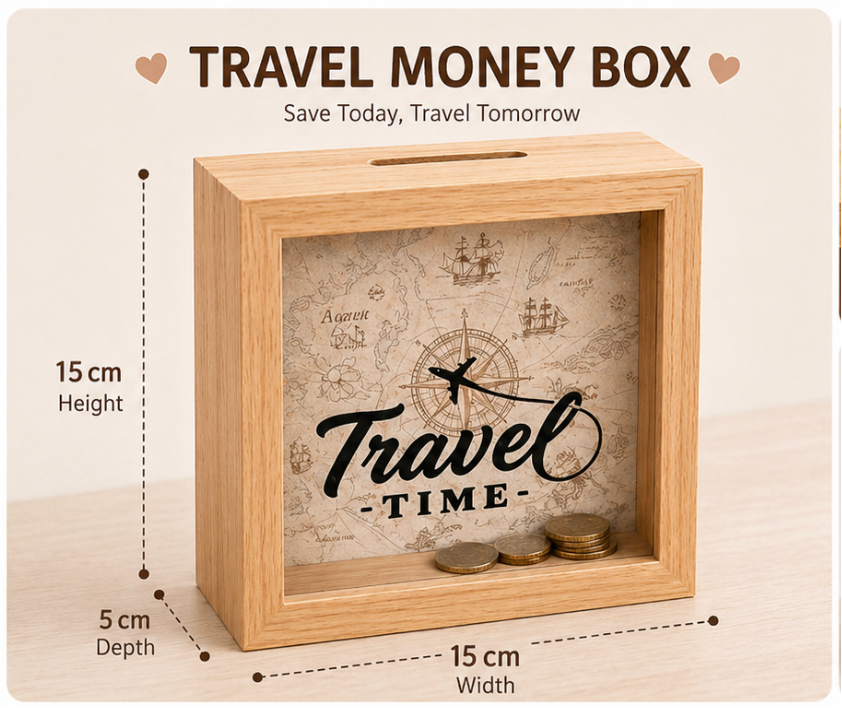 Travel Memory Money Box (Wooden Saving Frame) - (حصالة ذكريات السفر (صندوق توفير خشبي